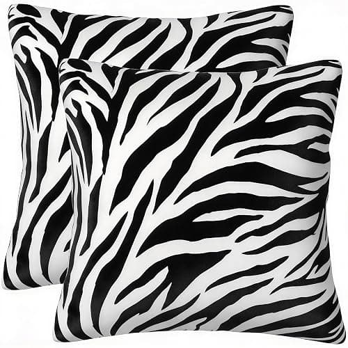 Pecfamly Black and White Y2K Zebra Print Pillow Cover, Aesthetic Mcbling 2000S Y2K Baddie Scene Room Bedroom Decor for Teen Girls (18"X18", Set of 2, No Inserts) - Image 1