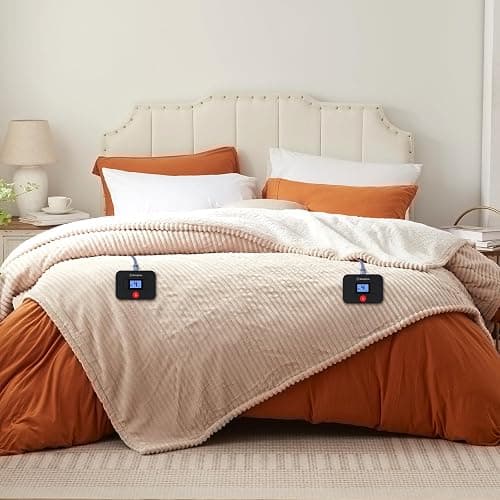 Westinghouse Queen Size Electric Blanket, Flannel to Sherpa Reversible, Heated Blanket Queen with Dual Control 10 Heating Settings & 1-12 Hours Auto Shut Off, Machine Washable, (84" x 90", Beige) - Image 1