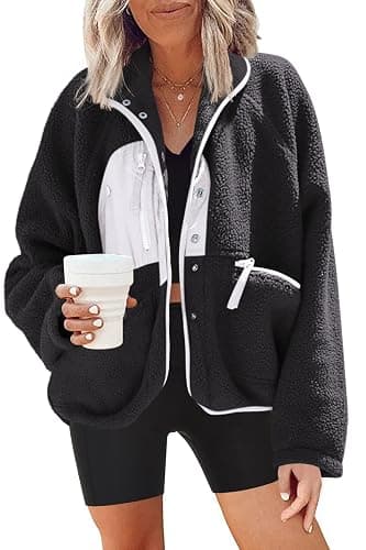 Nirovien Womens Fuzzy Fleece Jacket Button Down Sherpa Coats Casual Winter Warm Outwear with Pockets - Image 1