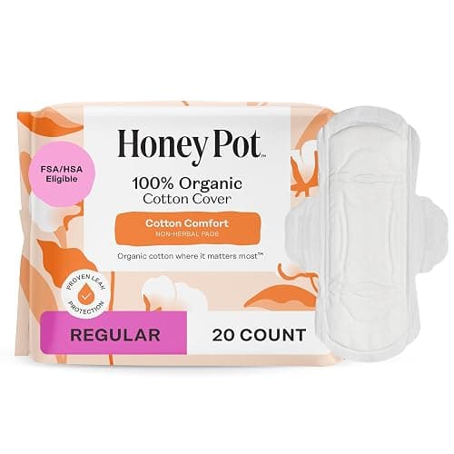 The Honey Pot Company - Sanitary Pads for Women - Non-Herbal Regular Flow w/Wings - Organic Cotton Cover & Ultra-Absorbent Pulp Core - Feminine Care - FSA & HSA Eligible - 20 ct - 20 Count (Pack of 1) - Non-Herbal Regular Flow - Image 1