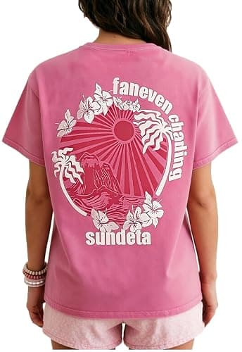 Womens Teens Oversized Graphic Tshirts Y2k Flower Fruit Vintage Tees Beach Surfer Casual Short Sleeve T-Shirts - Image 1