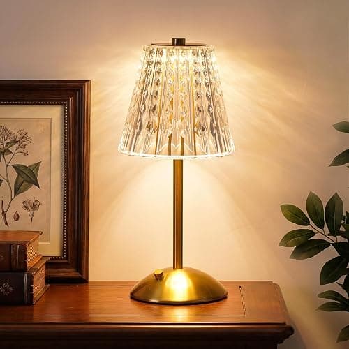 Nusogon Rechargeable Cordless Table Lamp, Touch Control Crystal Desk Lamp with 3500mAh Battery, 3 Color Dimmable LED Small Lamp for Bedroom Bedside Restaurant Kitchen Home Decor - Image 1