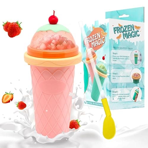 Slushie Cup, Smoothie Cups with Lids & Straws, Slushy Cup for Juices, Milk and Ice Cream Make, Portable Frozen Magic Slushie Cup Maker for Kids, Friends and Family (Pink) - Image 1