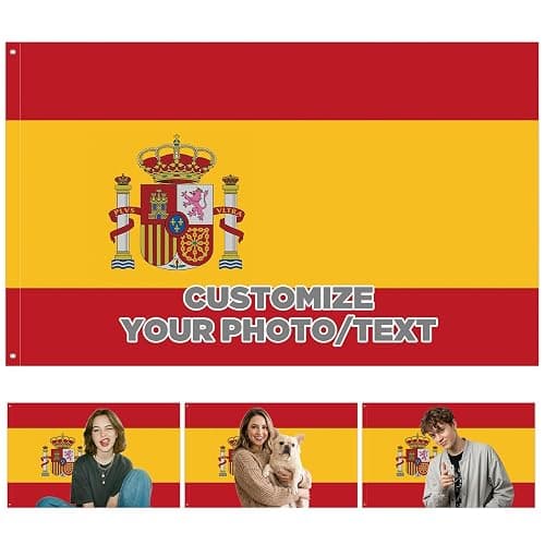 Personalisierte Spanien Flagge Selbst Gestalten, Fahne Selbst Gestalten, Spanien Gestalten Sie Ihre eigene Flagge mit Foto/Logo/Text für Schlafsäle Schlafzimmer Garten Jahrestag Party Bar Deko - Image 1