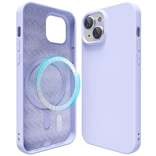 oakxco Silicone Case for iPhone 14/ iPhone 13 Case Magnetic, Compatible with Magsafe Wireless Charging, Slim Thin Soft Rubber Gel, Girly Cute Hard Mag Safe Cover for Women, Purple Lavender Lilac - Image 1