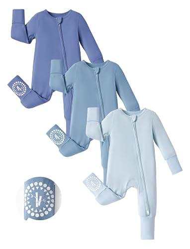 PATPAT Baby Footies Boys Girls - Bamboo Viscose - Zipper & Non-Slip Soles Romper Mitten - Footed & Footless Infant Clothes - Image 1