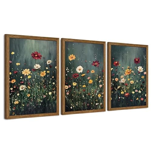 Urmoya 3 Pieces Vintage Floral Framed Canvas Wall Art, Nature Floral Landscape Wall Decor, Botanical Aestheticrt Art Prints for Living Room Bedroom Office Home Decoration 12x16 in Wood Framed - Image 1
