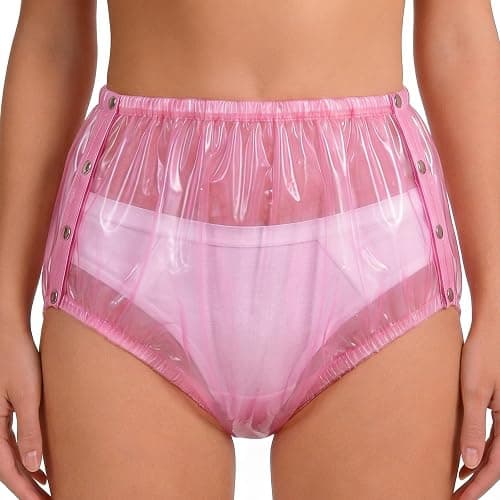 LittleForBig Button-On Washable Reusable Waterproof Adult Plastic Pants TPU Pull On Diaper Cover - Dolly Pink Plastic Pants Diaper Cover M - Image 1
