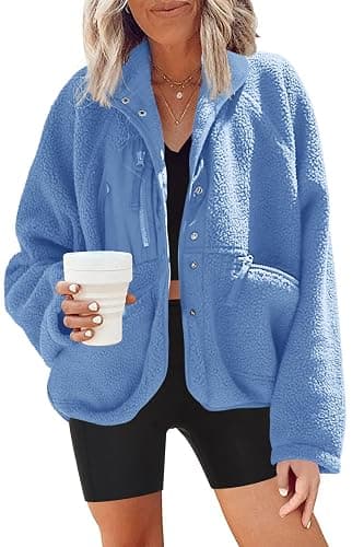 Nirovien Womens Fuzzy Fleece Jacket Button Down Sherpa Coats Casual Winter Warm Outwear with Pockets - Image 1