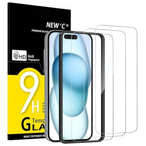 NEW'C 3 Pack Designed for iPhone 16, iPhone 15 Screen Protector (6.1 inches),Enhanced Tempered Glass Protection with easy installation tool included,Ultra Resistant - 16/15 6.1 inches - Transparent - Image 1