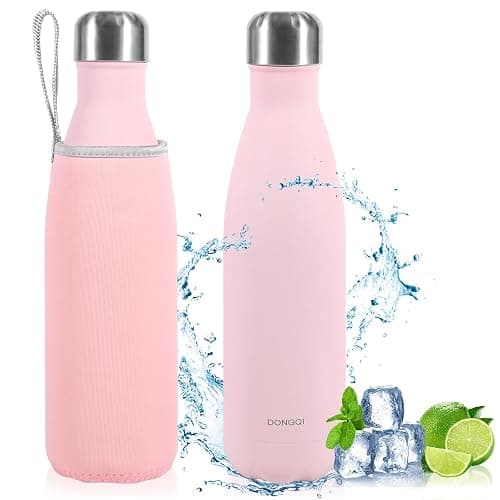 Gourde Isotherme 500ml, Gourde Isotherme Réutilisable en Acier INOX,Gourde isotherme étanche sans BPA, Double Paroi Isolée sous Vide, Maintien Chaud de 12 Heures & du Froid Jusqu’à 24 Heures (Rose) - Image 1