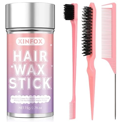 Hair Wax Stick, Slick Back Hair Brush, Wax Stick for Flyaways, Rat Tail Comb Edge Brush Styling Tool Set Accessories for Women Girls(Pink) - Image 1