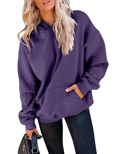 TICTICMIMI Women's Hoodies Sweatshirts Cute Long Sleeve Tops Loose Fleece Pullover Shirts with Pocket - Large - Purple - Image 1