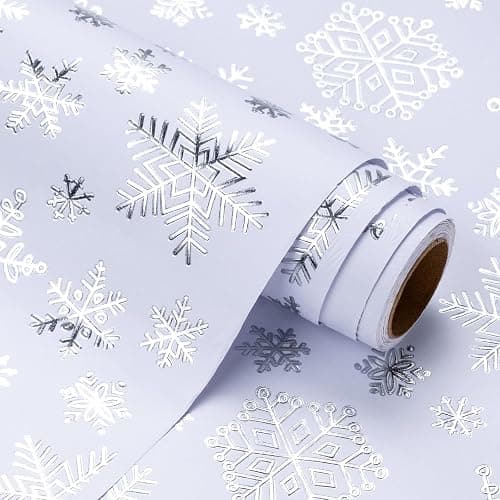 WRAPAHOLIC 3D Kraft Christmas Wrapping Paper Roll - Mini Roll - 17 Inch x 16.5 Feet - Silver and White Snowflake Wrapping Paper with Embossed Perfect for Christmas, Holiday, Party Celebration - Image 1