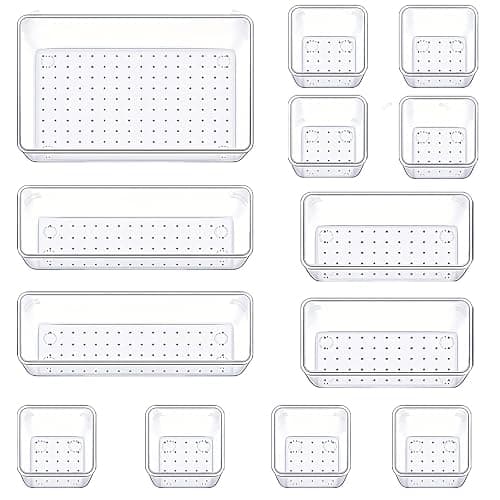 Manalete Drawer Organizers Set of 13, 4 Sizes Clear Plastic Drawer Organizers and Storage Bins for Kitchen, Bathroom, Office, Dresser Desk Drawer Organizer Tray for Jewelry, Makeup, Junk, Gadgets - 13 - Image 1
