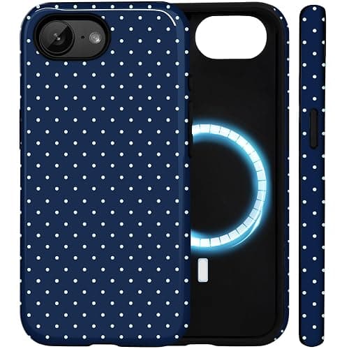 Amzfield Compatible with iPhone 16e/17e Case Compatible with Magsafe Cute Striped Aesthetic Magnetic Women Girls Girly Dual Layer Hybrid Protection Case for iPhone 16e for iPhone 17e, Navy Blue - Image 1