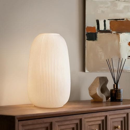 RONDURE Modern Ceramic Decorative Table Lamp Living Room Bedroom Bedside | Handcrafted Unique Warm Ambient Lighting Lamp, Accent White Translucent Ceramic shade, Fully Dimmable, Corded, Bulb Included - Image 1