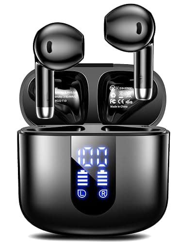 Haqquio Wireless Earbuds, Bluetooth Headphones with Deep Bass Stereo, 48H Playback Ear Buds with LED Power Display, Lightweight, IPX7, in-Ear Earphones with Mic for iPhone/Android/iPad, Black - Image 1