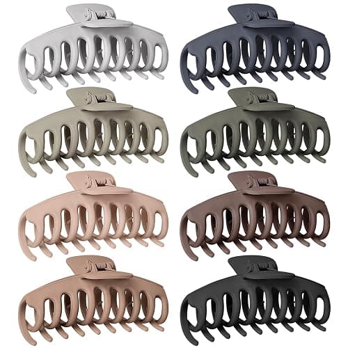 TOCESS Hair Claw Clips for Women: 8 Pack 4.33 Inch Large Soft Matte Hair Claws for Thick Thin Long Curly Fine Hair - Extra Strong Grip for Instant Updos & All Day Hold No More Slipping or Frustration - Image 1