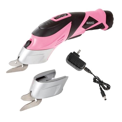 Cordless Electric Scissors with Two Blades – Fabric, Leather, Carpet, Cardboard and Box Cutter – 3.6V Lithium-Ion Rechargeable Battery by Stalwart (Pink) - Image 1