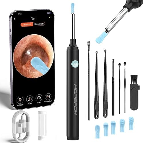 Hopefox Otoscopio Limpiador Oidos, 3,5mm WiFi Endoscopio de Oído con 1080P Cámara y 6 LED, Limpieza de Oídos con 6 Puntas de Silicona suave y Kit Completo de 7 Piezas - Image 1