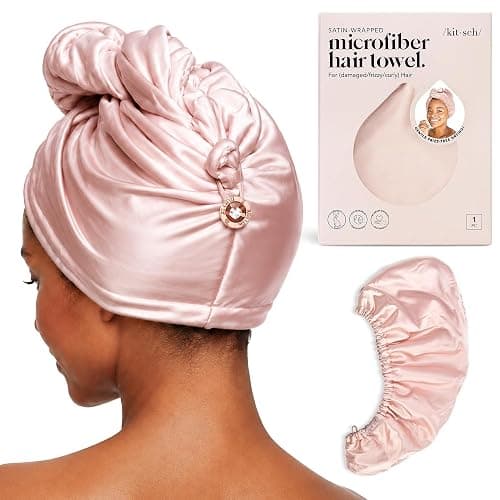 Kitsch Microfiber Hair Towel Wrap for Women - Satin Blush | Ultra Absorbent Microfiber Bath Towel for Wet, Curly, Long or Short Hair, Anti-frizz Hair Wrap - Image 1