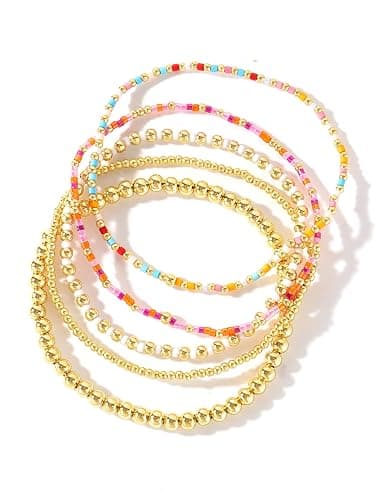 Winerbalaa Gold Beaded Colorful Bracelet Stack for Women,Handamde Bohemian Stretch Seed Beads Stackable Bracelets Fashion Holiday Party Accessories Jewelry Gift Friendship - Image 1