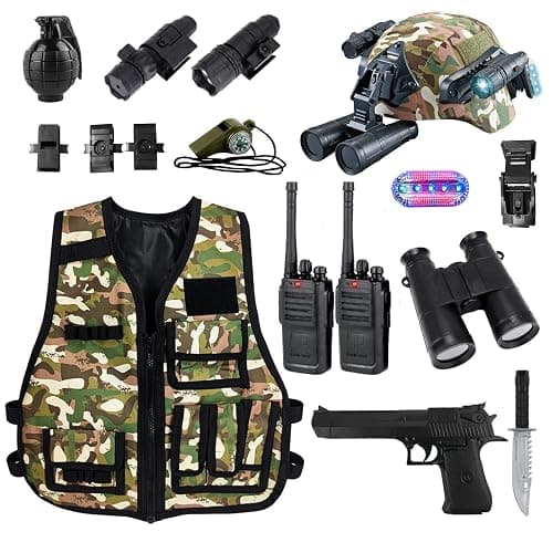 Kids' Tactical Helmet with Walkie Talkies, Army Costume Vest, Military Toys for Toddlers, Soldier Role Play Dress Up Clothes with Toy Gun, Halloween Costume for Boys - Image 1