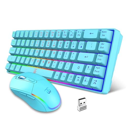 Snpurdiri 60% Wireless Gaming Keyboard and Mouse Combo,LED Backlit Rechargeable 2000mAh Battery,Small Membrane But Mechanical Feel Keyboard + Popular RGB Mice for Gaming,Business Office(Blue) - Image 1