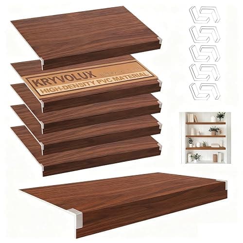 5 Pcs Wire Rack Covers 24x12x3 inch PVC Pantry Shelf Cover 0.31 inch Thick Removable Closet Wire Rack Shelf Covers,Decoration Kitchen Bathroom Office Shelving(Walnut Color,24x12x3 inch) - Image 1