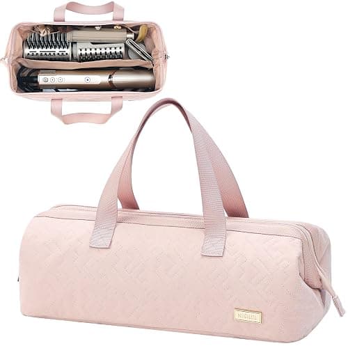 NISHEL Hair Tools Travel Carrying Bag, Portable Hair Air Wrap Dryer Case, Hair Dryer/Curling Iron/Airstraight Attachment Organizer, Pink - Image 1