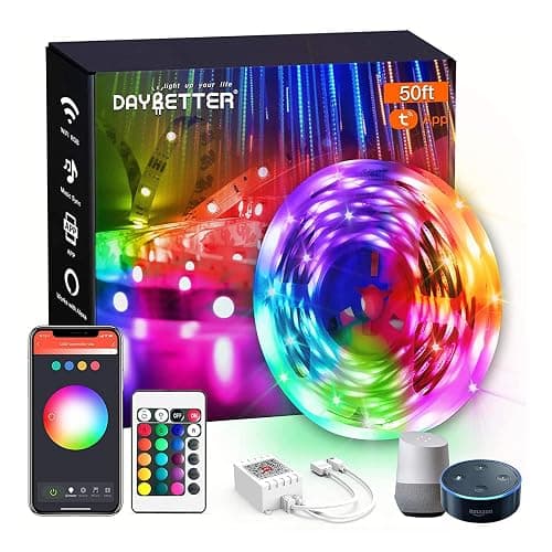 DAYBETTER Smart WiFi Led Lights, Tuya App Controlled, Work with Alexa and Google Assistant, Timer Schedule, RGB Strip Color Changing Décor for Bedroom Party Kitchen, 50ft - Image 1