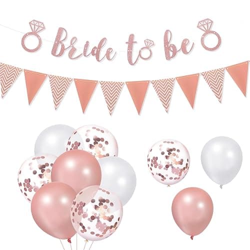 16 Pcs Hen Party Decorations Set, Bride To Be Letter Banner, Hen Party Banner, 14 Rose Gold Latex Bride Balloon for Just Married Sign Getting Married Night Party Decorations - Image 1