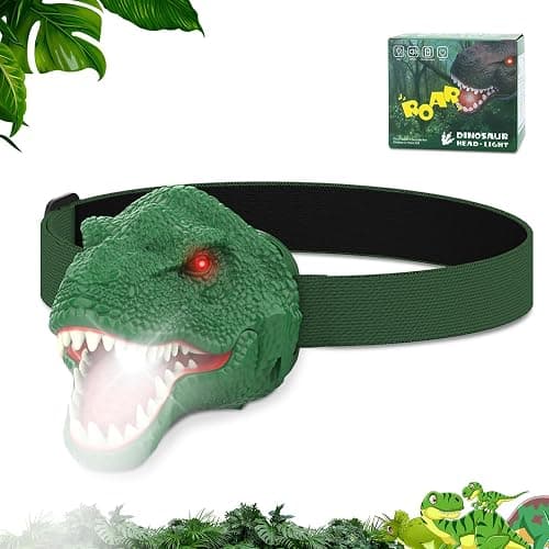Nitigo Dinosaur Headlamp for Kids Flashlight Led Headlights Roar & Silent Mode, T-Rex Dinosaur Toys for Kids 3-5 4-6 5-7 6-8, Camping Gear, Easter Gifts for Boys Girls Adults - Green - Image 1