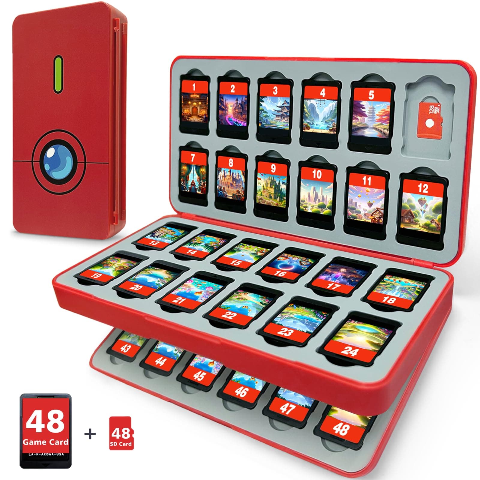 Estuche para Juegos Switch 2 Compatible con Nintendo Switch2/1, 48 Juegos & 48 Tarjetas de Micro SD,FUNLAB Porta Juegos de Switch,Funda Caja Juegos Switch,Game Card Case - Rojo - Image 1