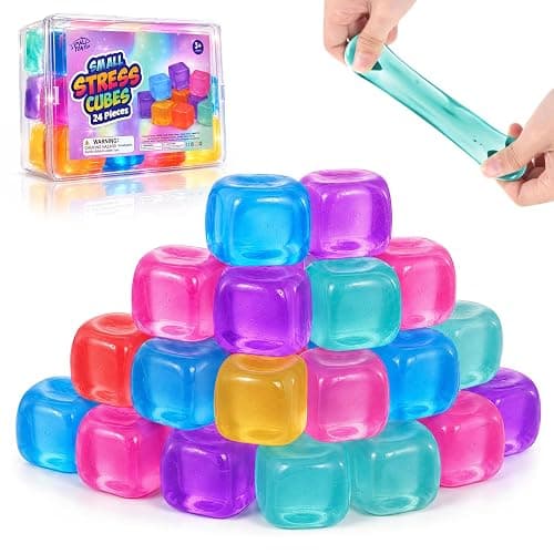 24 Pack Mini Stress Cubes for Kids: 1.18'' Soft Squeeze Toys with Storage Box, Squishy Sensory Fidget Toys for Classroom Prizes, Prize Box Toys, Party Favors - Image 1