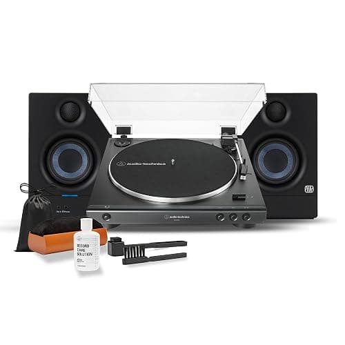 Audio-Technica AT-LP60X-BK Fully Automatic Belt-Drive Stereo Turntable Bundle with Eris 3.5 Monitors and Vinyl Cleaning Kit - Image 1