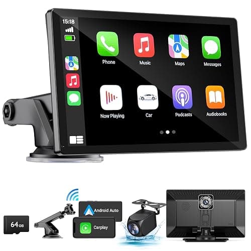 HAUXIY Wireless Apple Carplay Screen for Car 4K Dash Cam, 9" Portable Apple Carplay & Android Auto Car Stereo, with 1080p Backup Camera, GPS Navigation/Mirror Link/Voice Control/Bluetooth - Black - Image 1