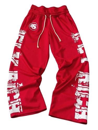 GORGLITTER Men's Double Waisted Sweatpants Y2K Letter Graphic Wide Leg Track Pants Y2k Jogging Pants - Image 1