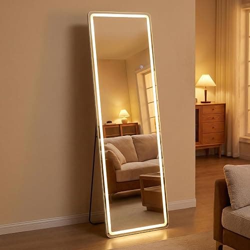 Chiiva 64"x21" LED Full Length Mirror with Lights - Full Body Floor Mirror, Dimmable with 3 Color Temperature, Memory Function, Standing Leaning Wall Mounted Vanity Mirror for Bedroom Cloakroom - Image 1