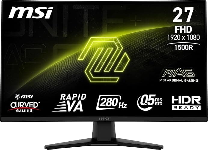 MSI MAG 274CXF 27-inch 1920 x 1080 (FHD) Curved Monitor, 280Hz, HDMI, DisplayPort, VGA Port, VESA Mountable, Tilt, Speaker, Slim Bezel, 0.5ms, Black - Image 1