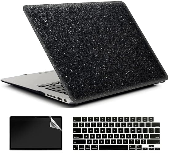 AMCJJ Compatible with MacBook Air 13 Inch Case 2017 2016 2015 2014 2013 2012 2011 2010 Release A1466/A1369, Shiny Plastic Hard Shell Case & Keyboard Cover,Glitter Black - Image 1