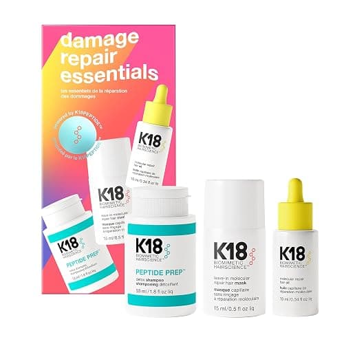 K18 Damage Repair Essentials Kit, Travel-Friendly Trio Featuring Mini Hair Mask, Mini Hair Oil & Detox Shampoo - Image 1