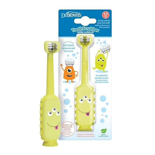Dr. Brown's ToothScrubber Toddler Toothbrush, Triple-Sided Training Toothbrush with Suction Cup Base, Green Monster, Baby Oral Care, Ages 1-4 Years - Image 1