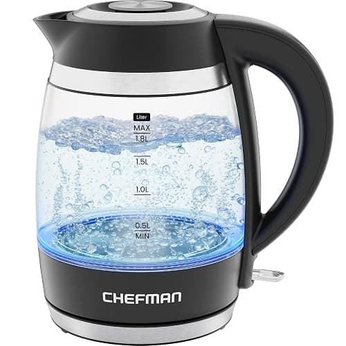 Chefman Electric Kettle, 1.8L 1500W, Hot Water Boiler, Removable Lid for Easy Cleaning, Auto Shut Off, Boil-Dry Protection, Stainless Steel Filter, BPA Free, Borosilicate Glass Electric Tea Kettle - Image 1