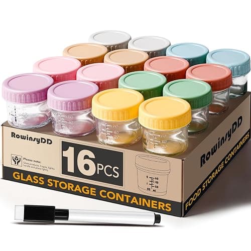 RowinsyDD 16 Pack Glass Baby Food Storage Containers, 4 oz Leakproof Baby Food Jars with Lids, Small Glass Food Containers for Infant Baby, Freezer & Microwave Safe, BPA Free - Image 1