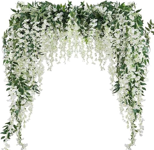 Veryhome 3Pcs 7.2Ft/Piece Artificial Flowers Wisteria Garland Artificial Wisteria Vine Hanging Flower Greenery Garland for Home Garden Outdoor Wedding Arch Floral Decor (White) - Image 1