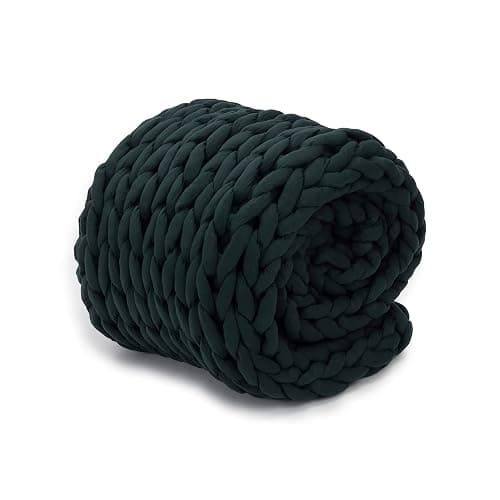 Nuzzie Chunky Knit Blanket - Breathable, Cooling, Hand Made Knit Throw Blanket for Sleep - Machine Washable, Stylish Decor Design (Forest Green, Throw | 12lbs | 44" x60) - Image 1