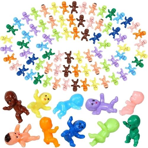 Selizo 100 Mini Plastic Babies: Assorted Colors, Tiny King Cake Figurines for Baby Shower Games & Ice Cube Fun - Image 1