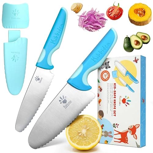 Kibbidea Safe Knife for Kids, Toddler Cutting Knife Set for Real Cooking | 4PCS, Round Tip, Stainless Steel Blade, Kids Friendly Knives, Finger Guard, BPA-free, Chef Kitchen Knife for Beginners - Image 1